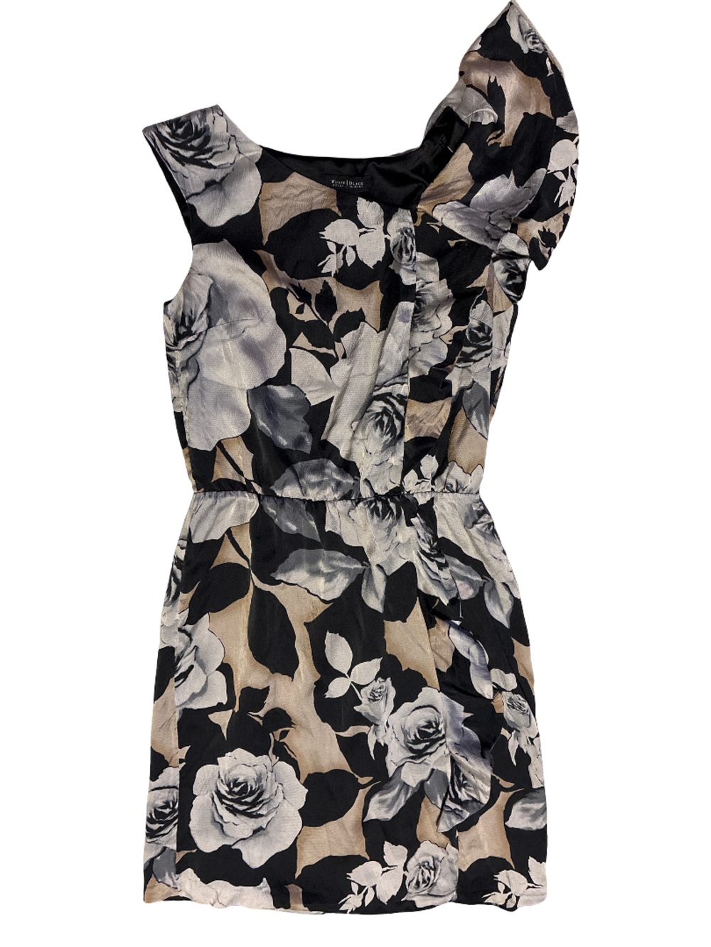 White House Black Market Black, Cream & Gray Floral dress-100% Silk